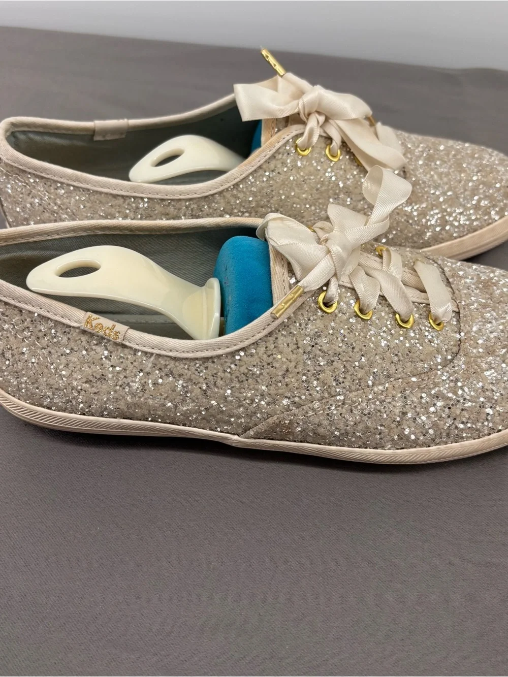 Kate Spade and Keds Women's Glitter Lace-Up Sneakers in Champagne